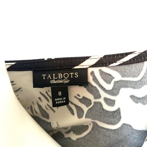 TALBOTS BLACK & WHITE FLORAL PRINT FAUX WRAP DRESS W/ BELT - 8 - Picture 4 of 4